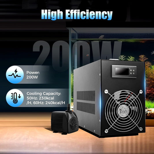 Aquarium Cooling Machine, 200W Fish Tank Cooling System, Aquarium Water Chiller -58~230°F Adjustable Temp Fit 0.315in Water Pipe For 15.85-Gallon Fish Tank, Freshwater Tank, Water Plant Tank