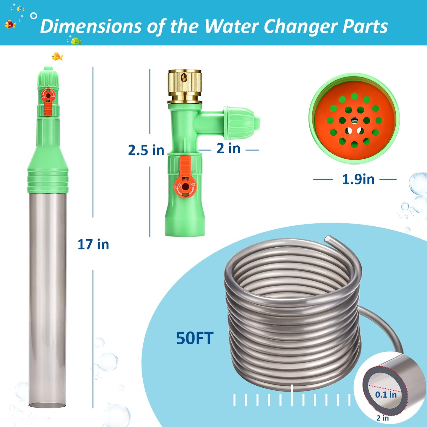 ZZM Fish Tank Cleaning Tools, Aquarium Water Changer Kit, Siphon Fish Tank Vacuum Gravel Cleaner, Universal Water Pump Accessories for Aquarium Quick Water Change (50ft) - Buy The Sea Aquatics