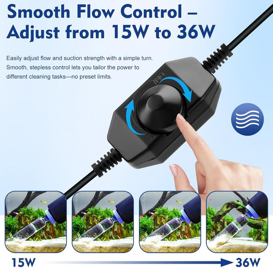 AQQA DC 36W Electric Aquarium Vacuum Gravel Cleaner 6 - in - 1 Multifunctional Fish Tank Cleaning Kit for Remove Dirt, Change Water, Wash Sand, Turtle Water Shower, Water Circulation with Adjustable Power - Buy The Sea Aquatics