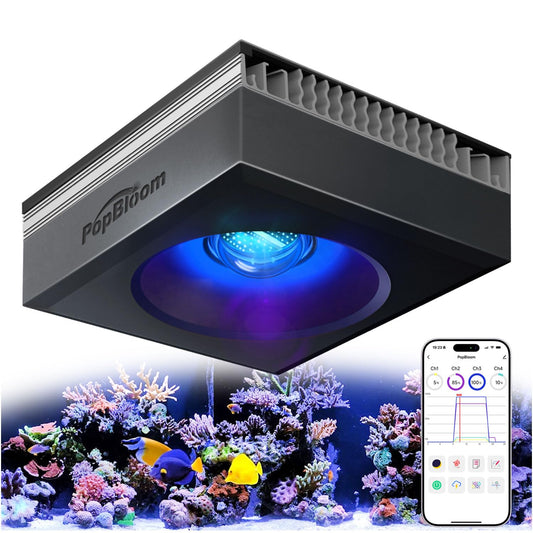 PopBloom RL115 Reef LED Light,Powerful as 135W Reef Aquarium Lighting for LPS/SPS Corals and Saltwater Fish Tanks, Built-in Timer, Blue Focused Spectrum,APP Control (RL115 PUR Over 135W, Mount Arm)