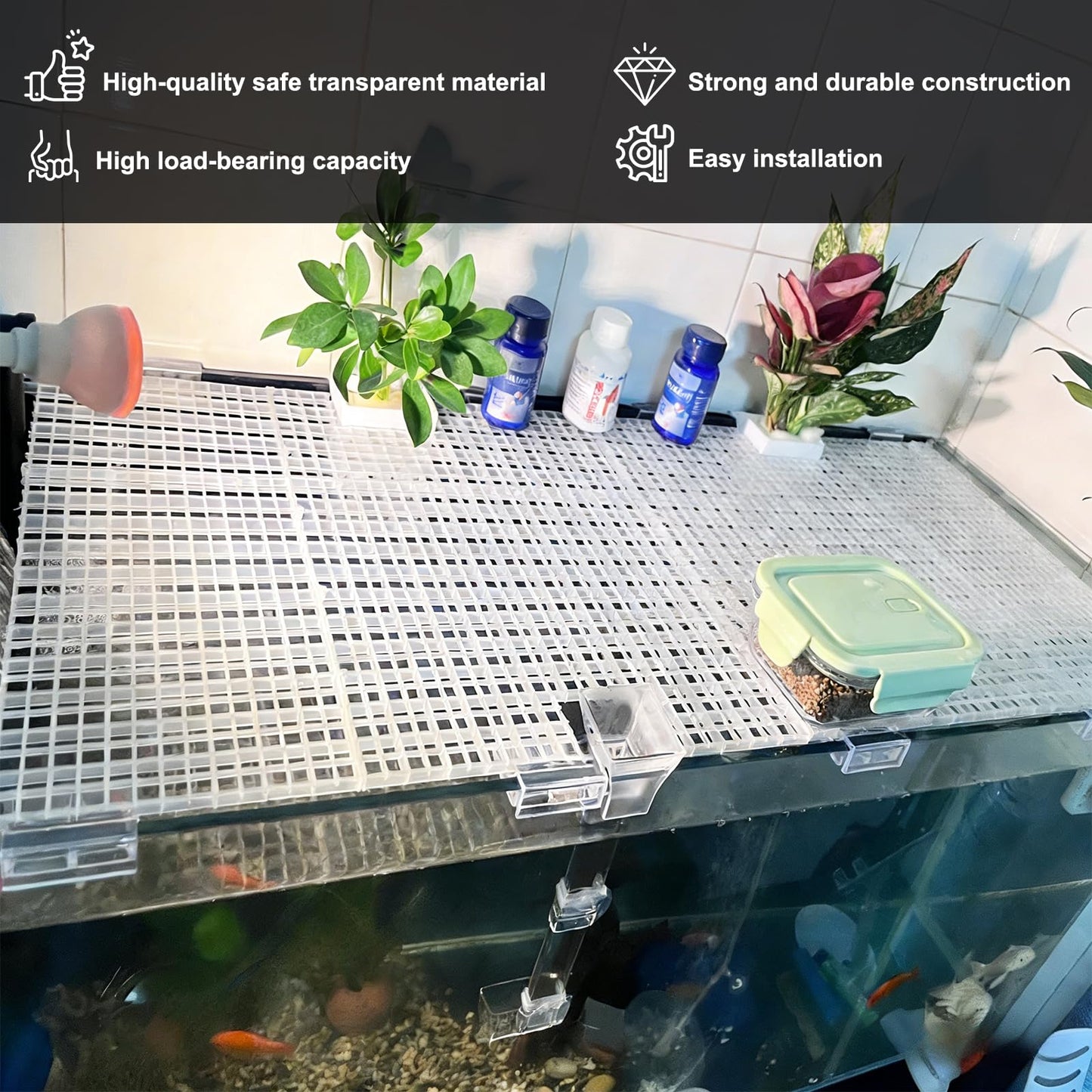 NestBasics 6pcs Transparent Aquarium Lid Clips,Rimless Fish Tank Glass Cover top Support,Aquarium Hood Holder, Acrylic and Glass Aquarium top Clips,fit 5-6mm Thickness Glass