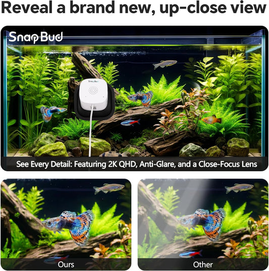 3MP 2K AI Reptile & Aquarium Camera with Angle Magnetic Mount, Close-Focus Lens for Fish Tank Terrarium Lizard Snake Pet, 2.4G&5GHz WiFi, 24/7 Recording, Anti-Glare & No Reflection