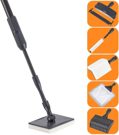 hygger Carbon Fiber 6 in 1 Aquarium Cleaning Tool Kit Al - gae Scraper Scrubber Pad Sponge Telescopic Handle Fish Tank Brush Cleaner Set for Saltwater Freshwater - Buy The Sea Aquatics