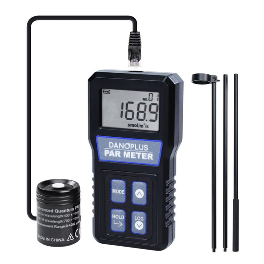 DANOPLUS PAR Meter, Par Meter for Reef Tank IP68 Waterproof Aquarium PAR Meter, 400 - 700nm Spectral Range PPFD Meter Data Logger, 37" Telescopic Pole, 79'' Sensor Cable Included - Buy The Sea Aquatics