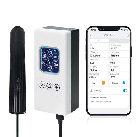 7 in 1 Smart Water Quality Tester, Wireless WiFi Water Monitor Measures pH/ORP/TDS/EC/Salinity/SG/TEMP, Water Quality Meter with App Connection Real-Time Alerts for Aquarium, Saltwater Fish Tank, etc.