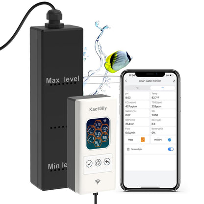 Kactoily Smart Aquarium Monitor All in One pH/ORP/Salt/S.G/TDS/EC/Temp 24h Online Freshwater and Saltwater Fish Tank Tester (WiFi Version)