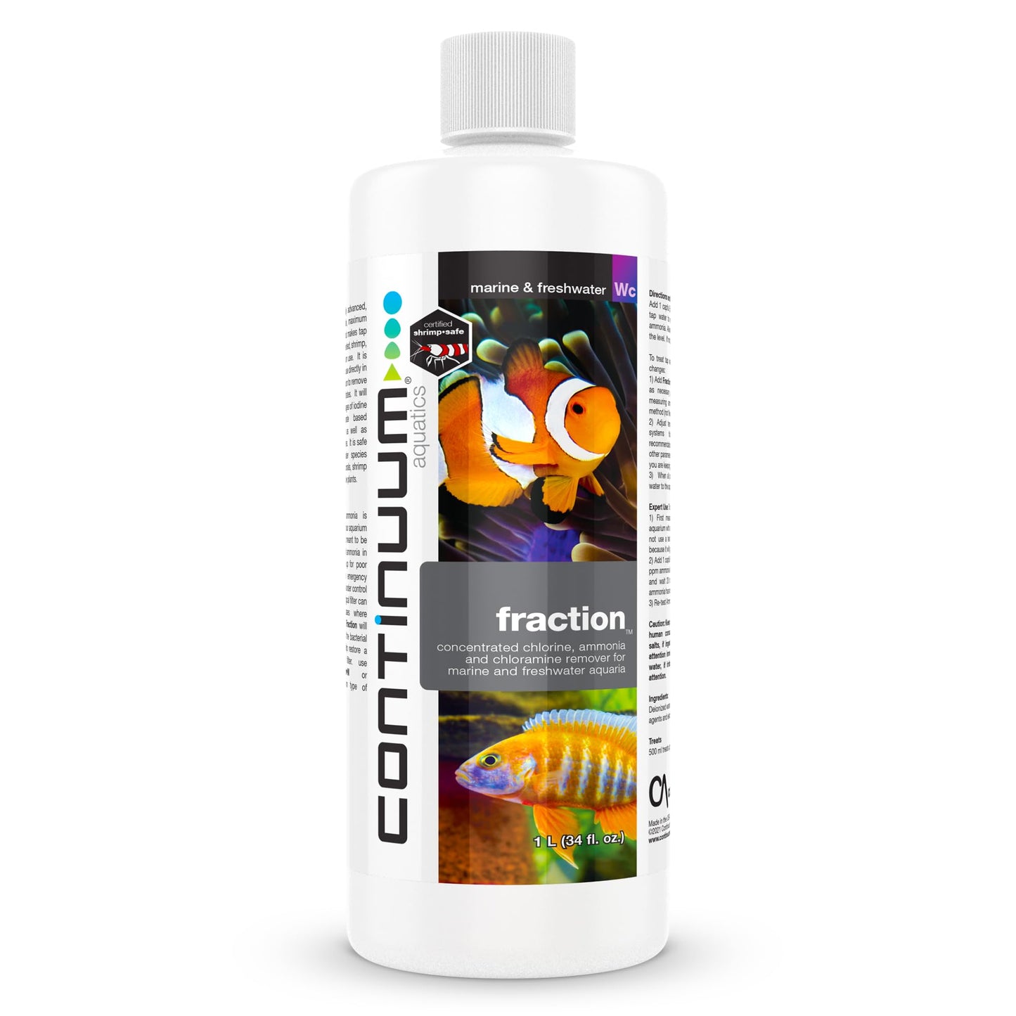 Continuum Aquatics Fraction Water Conditioner for Freshwater & Marine Aquariums – Removes Ammonia, Chlorine & Chloramines – Supports Aquarium Balance – Advanced Water Treatment, 2L