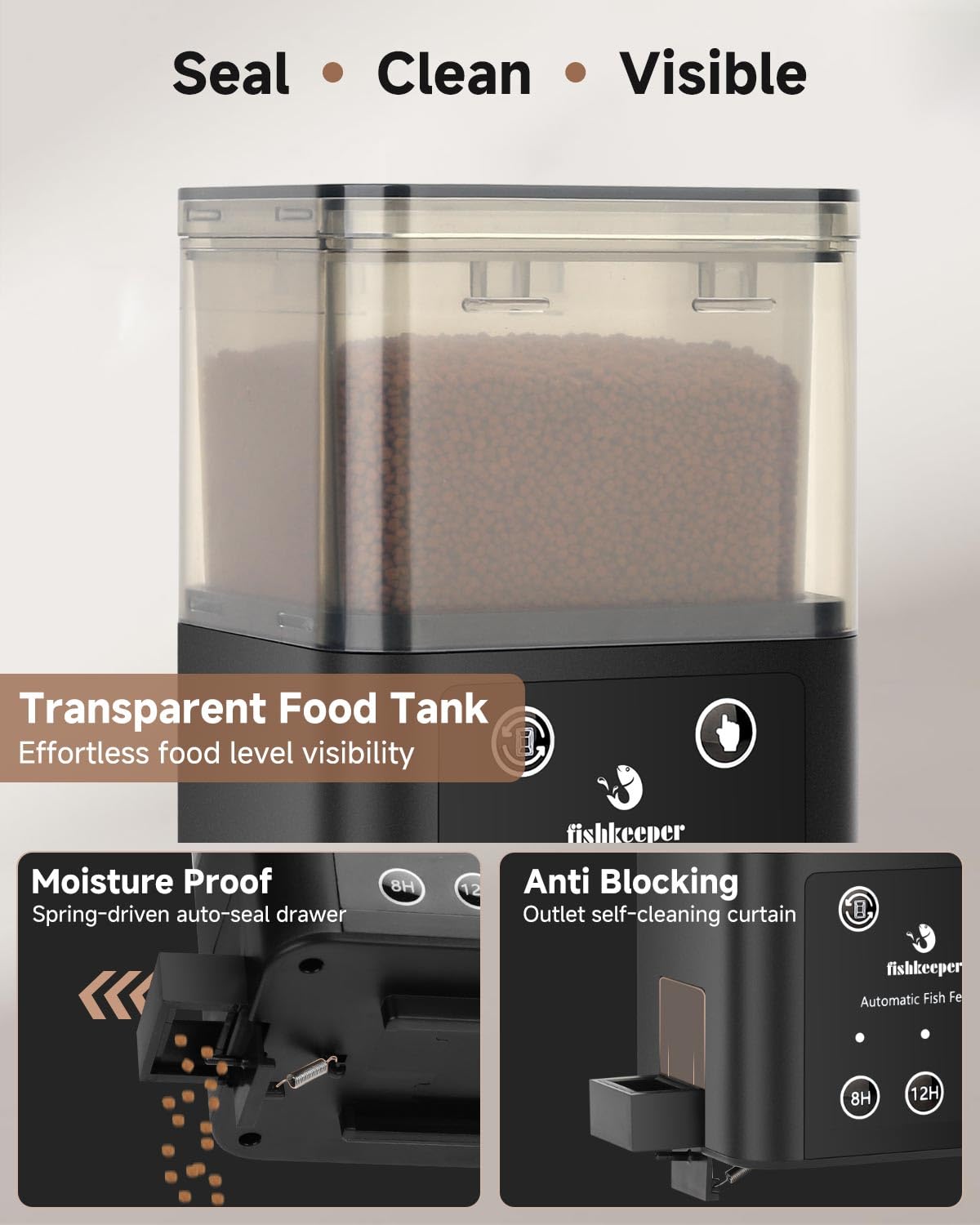 fishkeeper Automatic Fish Feeder for Aquarium - 520ML Large Capacity Adjustable Fish Feeder Automatic Dispenser with Timer for Vacation, Weekend or Daily Use, Three Fixed Methods - Buy The Sea Aquatics