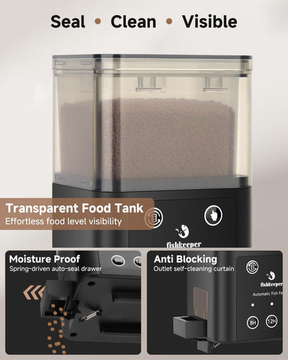 fishkeeper Automatic Fish Feeder for Aquarium - 520ML Large Capacity Adjustable Fish Feeder Automatic Dispenser with Timer for Vacation, Weekend or Daily Use, Three Fixed Methods - Buy The Sea Aquatics