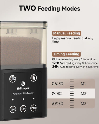 fishkeeper Automatic Fish Feeder for Aquarium - 520ML Large Capacity Adjustable Fish Feeder Automatic Dispenser with Timer for Vacation, Weekend or Daily Use, Three Fixed Methods - Buy The Sea Aquatics