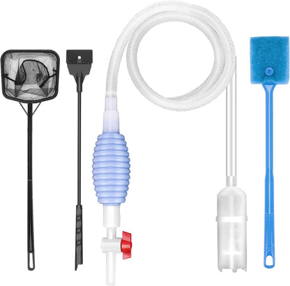 Fish Tank Cleaning Kit Set of 4 Pieces, Aquarium Siphon Algae Scraper Aquarium Net Algae Remover for Fish Tank, Aquarium Cleaner Vacuum Suitable for Changing Water and Cleaning Fish Tanks