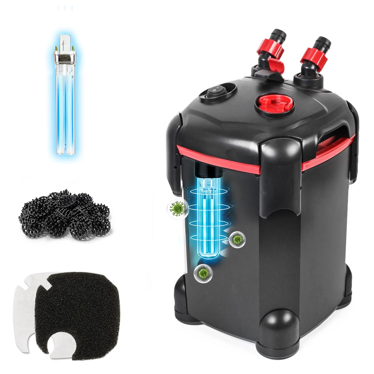 PONDFORSE Canister Filter, External Aquarium Filter Ultra-Quiet Water Circulation Cleaning Machine with Media for Fish Tanks and Aquariums