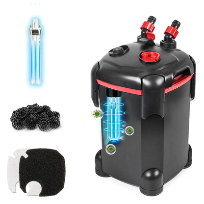 PONDFORSE Canister Filter, External Aquarium Filter Ultra-Quiet Water Circulation Cleaning Machine with Media for Fish Tanks and Aquariums