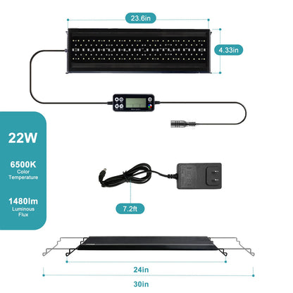 24/7 LED Aquarium Light, IP68 Waterproof Extendable Bracket Fish Tank Light with Timer, 7 Colors, 10 Level Adjustable Brightness, DIY Mode Full Spectrum Aquarium Plant Light for 30-36 Inch Fish Tank