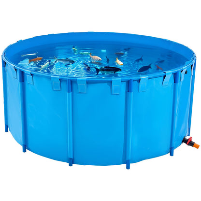 VEVOR Canvas Fish Pond, 470 Gal Above Ground Fish Pond, PVC Koi Tank with Clear Viewing Panel, Rectangular Goldfish Tank with Stainless Steel Frame & Drain Valve, for Breeding Koi, Irrigation(Black)