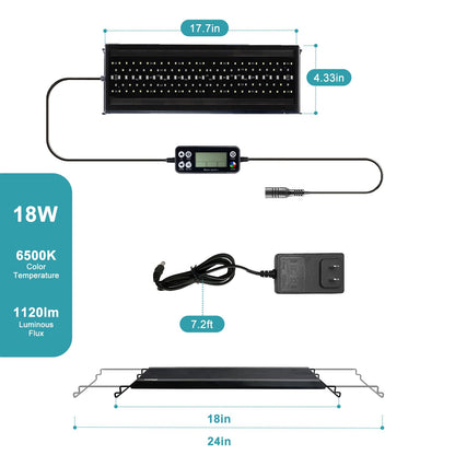 24/7 LED Aquarium Light, IP68 Waterproof Extendable Bracket Fish Tank Light with Timer, 7 Colors, 10 Level Adjustable Brightness, DIY Mode Full Spectrum Aquarium Plant Light for 30-36 Inch Fish Tank