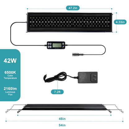 24/7 LED Aquarium Light, IP68 Waterproof Extendable Bracket Fish Tank Light with Timer, 7 Colors, 10 Level Adjustable Brightness, DIY Mode Full Spectrum Aquarium Plant Light for 30-36 Inch Fish Tank