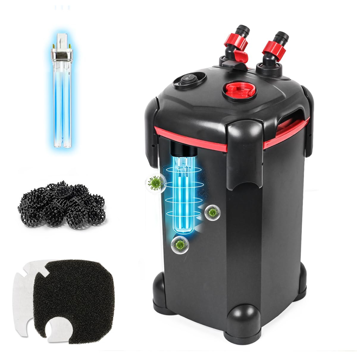 PONDFORSE Canister Filter, External Aquarium Filter Ultra-Quiet Water Circulation Cleaning Machine with Media for Fish Tanks and Aquariums