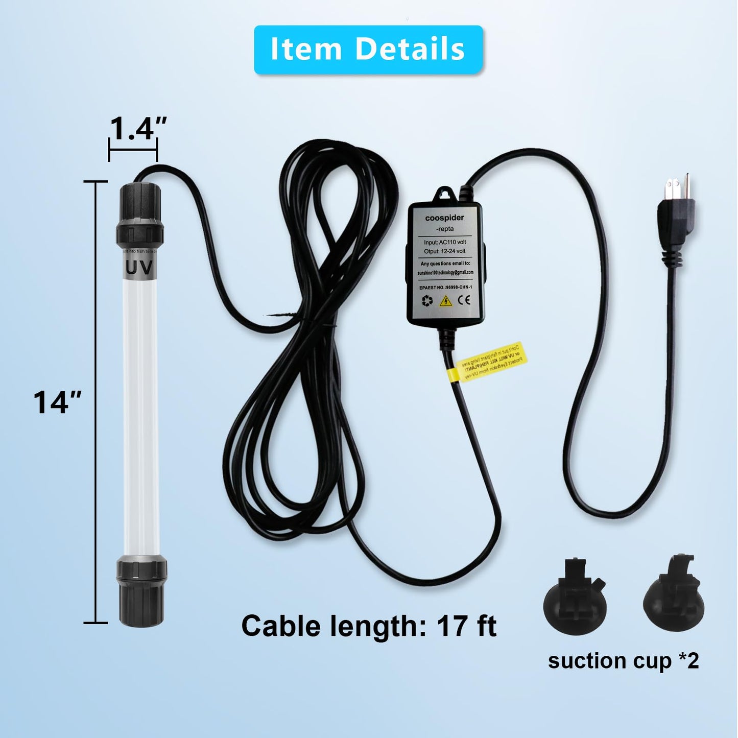 18W Aquarium UV Light for 100-1000 Gallon, UV Pond Water Clarifier for Koi Pond, Swimming Pool, Spa, Large Fish Tank, Cold Plunge UV Light for Pond Algae Control