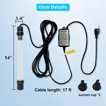 18W Aquarium UV Light for 100-1000 Gallon, UV Pond Water Clarifier for Koi Pond, Swimming Pool, Spa, Large Fish Tank, Cold Plunge UV Light for Pond Algae Control