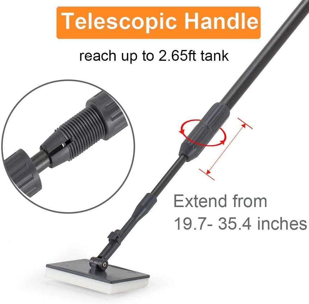 hygger Carbon Fiber 6 in 1 Aquarium Cleaning Tool Kit Al - gae Scraper Scrubber Pad Sponge Telescopic Handle Fish Tank Brush Cleaner Set for Saltwater Freshwater - Buy The Sea Aquatics