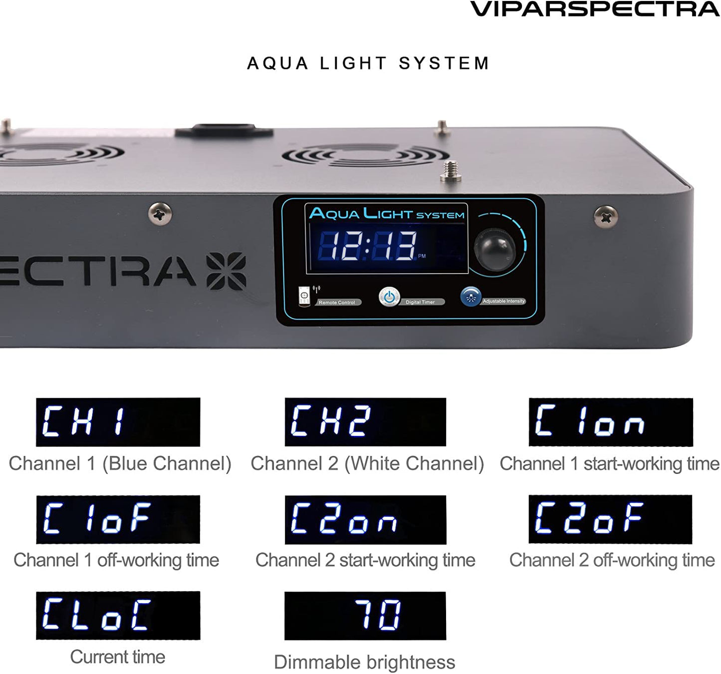 VIPARSPECTRA 165W LED Aquarium Light Dimmable Full Spectrum LED Reef Lights for Coral Saltwater Fish Tank, Remote/Timer Control, Programmable Auto On/Off, Blue/White Dual Channel Brightness 0 - 100% - Buy The Sea Aquatics