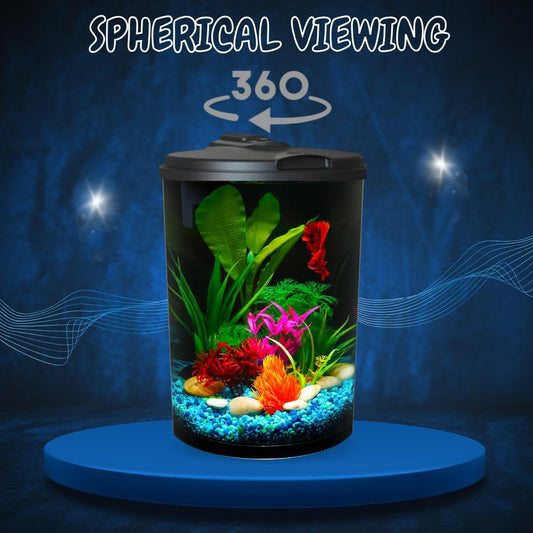 Koller Products 3 - Gallon 360 Aquarium with LED Lighting (7 Color Selections) and Power Filter, Impact - Resistant Plastic, Ideal for a Variety of Tropical Fish - Buy The Sea Aquatics
