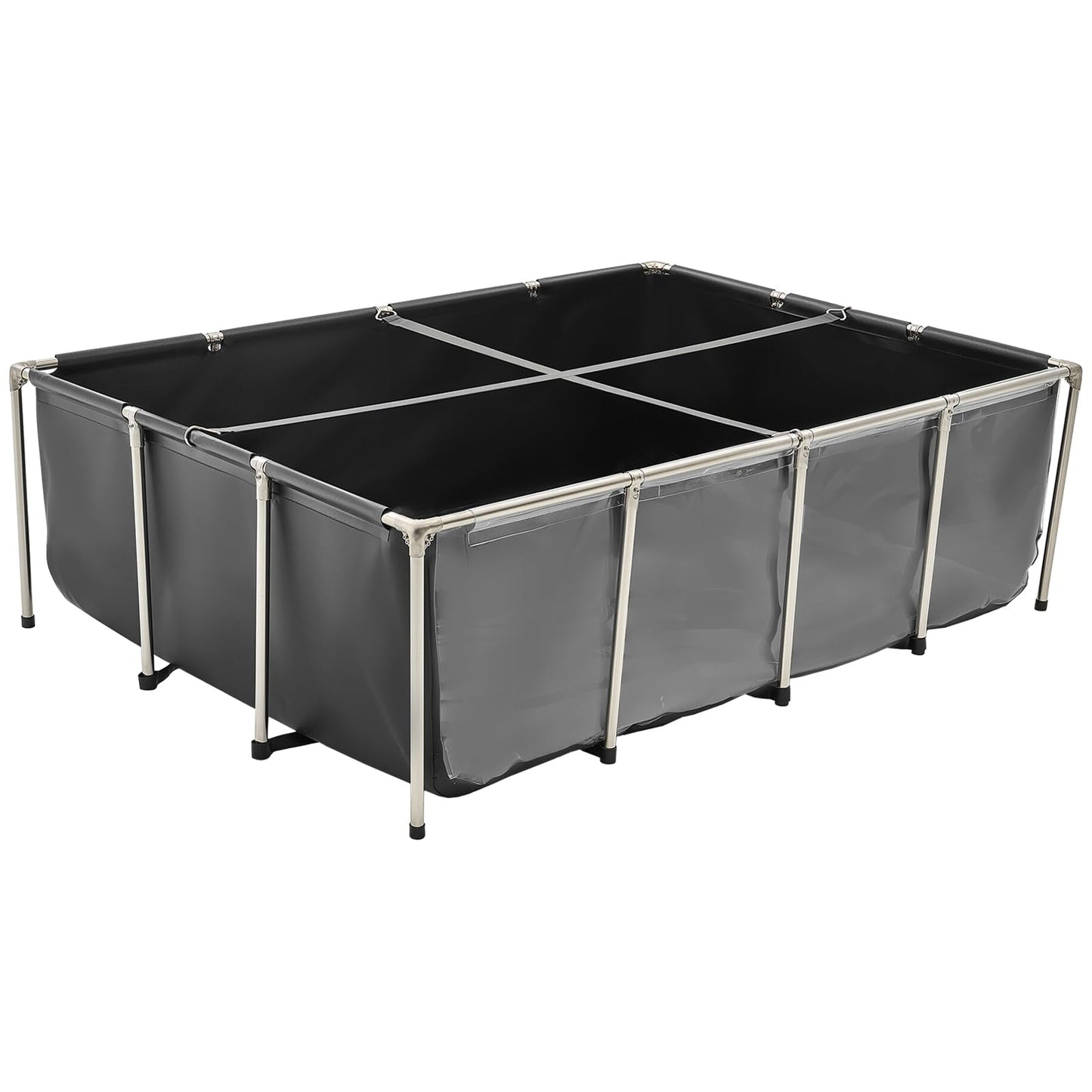 VEVOR Canvas Fish Pond, 470 Gal Above Ground Fish Pond, PVC Koi Tank with Clear Viewing Panel, Rectangular Goldfish Tank with Stainless Steel Frame & Drain Valve, for Breeding Koi, Irrigation(Black)