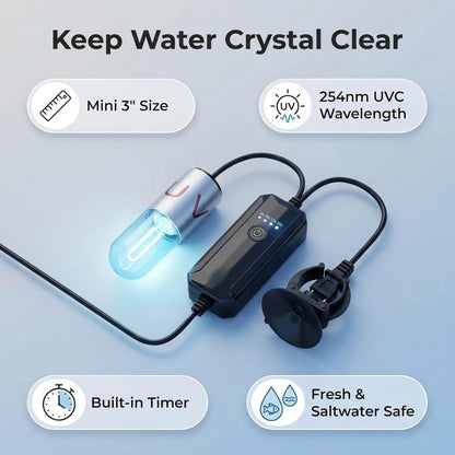 Aquarium UVC Clean Light Algae Clear Green Bloom Clean Fish Tank UVC Water Clean LAMP for Sump Pond Filter Tank (3W with Timer)