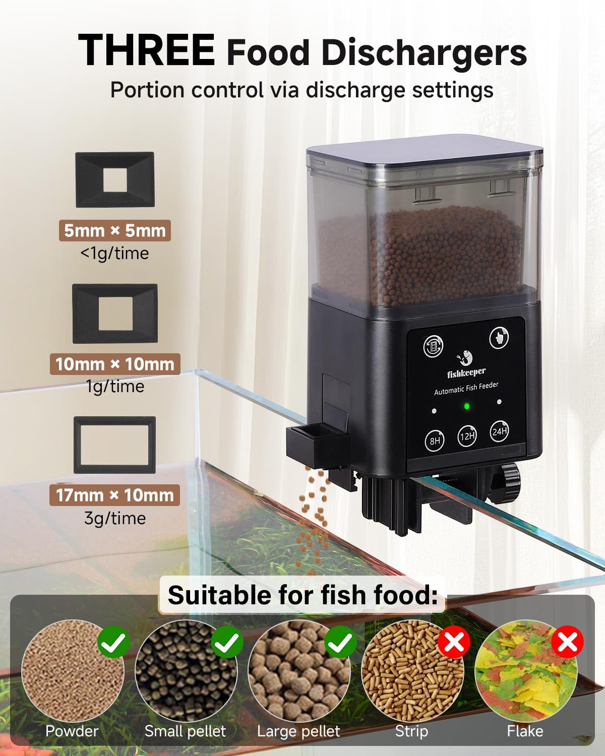 fishkeeper Automatic Fish Feeder for Aquarium - 520ML Large Capacity Adjustable Fish Feeder Automatic Dispenser with Timer for Vacation, Weekend or Daily Use, Three Fixed Methods - Buy The Sea Aquatics