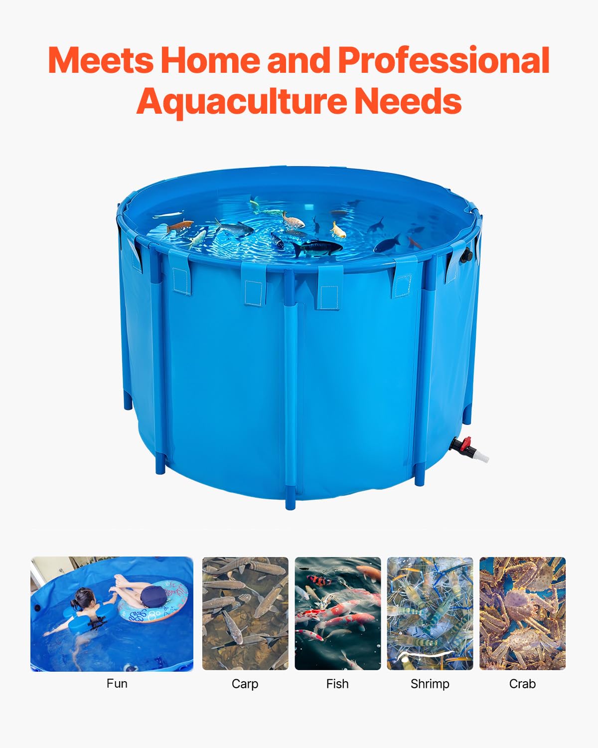 VEVOR Canvas Fish Pond, 470 Gal Above Ground Fish Pond, PVC Koi Tank with Clear Viewing Panel, Rectangular Goldfish Tank with Stainless Steel Frame & Drain Valve, for Breeding Koi, Irrigation(Black)