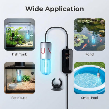 Aquarium UVC Clean Light Algae Clear Green Bloom Clean Fish Tank UVC Water Clean LAMP for Sump Pond Filter Tank (3W with Timer)