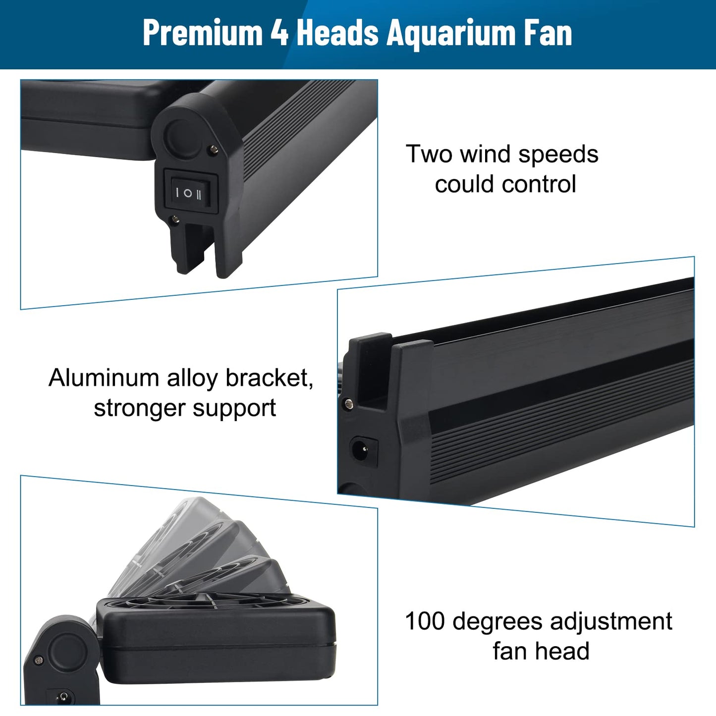 Aquarium Fan 2 3 4 Heads, Aquarium Chillers Cooling Fan Adjustable Fish Tank Cooling Fan with 2 Wind Speed Fan for Water Tank, Aquarium Tank Chiller (4 Head) - Buy The Sea Aquatics