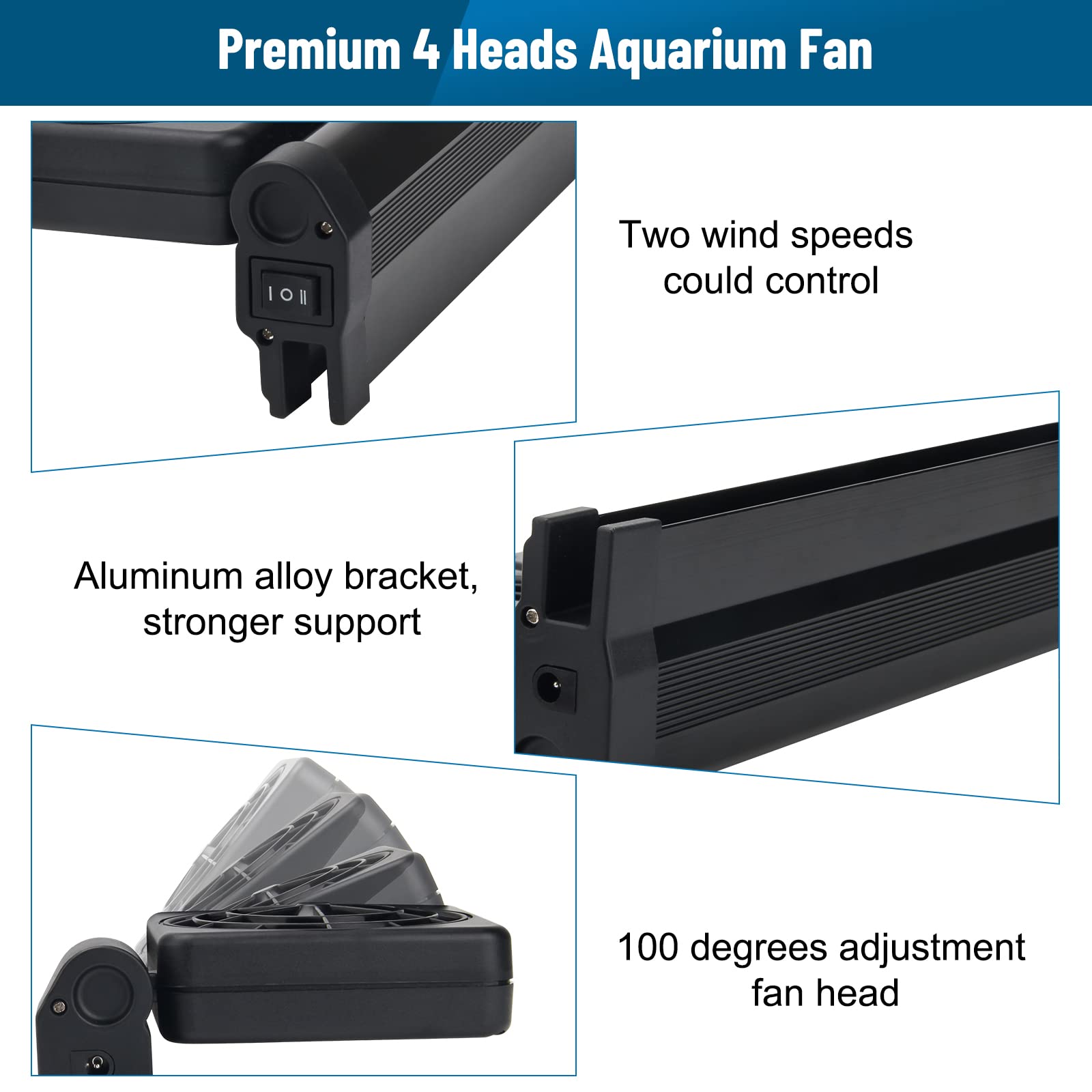Aquarium Fan 2 3 4 Heads, Aquarium Chillers Cooling Fan Adjustable Fish Tank Cooling Fan with 2 Wind Speed Fan for Water Tank, Aquarium Tank Chiller (4 Head) - Buy The Sea Aquatics