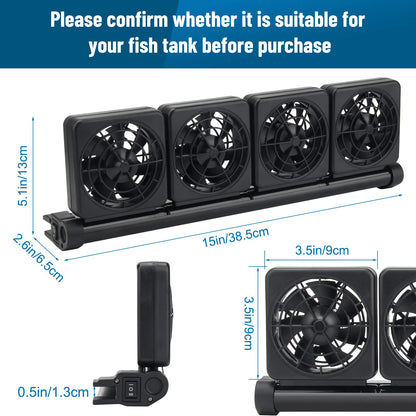 Aquarium Fan 2 3 4 Heads, Aquarium Chillers Cooling Fan Adjustable Fish Tank Cooling Fan with 2 Wind Speed Fan for Water Tank, Aquarium Tank Chiller (4 Head) - Buy The Sea Aquatics