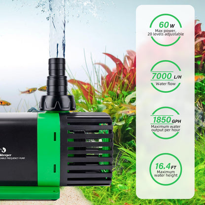 fishkeeper 1850GPH 60W Large Water Pump with Controller - 24V DC Submersible/Inline Return Pump w/ 3 Modes and Adjustable Flow for Aquarium, Pond, Fountain, Waterfall, Sump, Hydroponics, Wavemaker - Buy The Sea Aquatics
