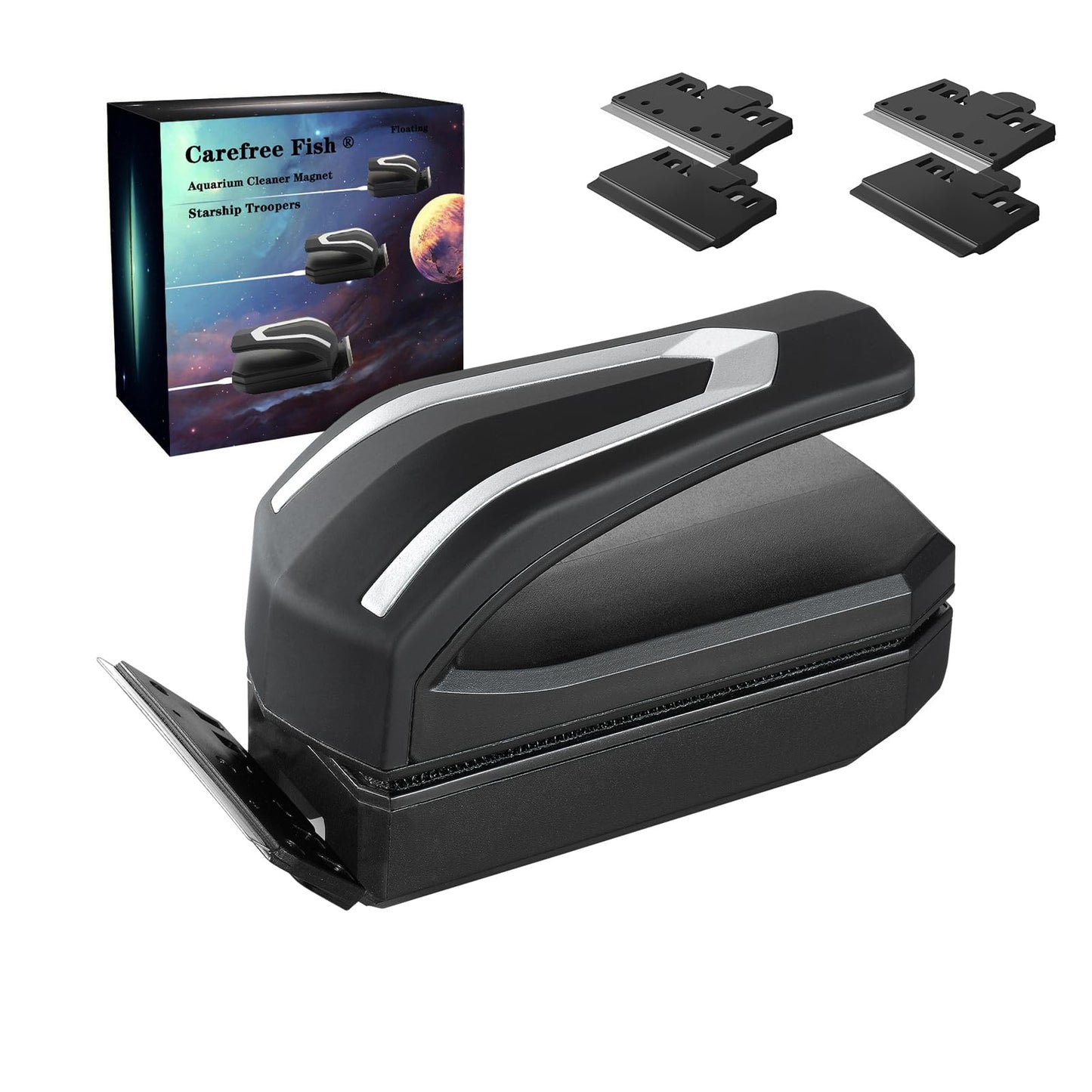 Carefree Fish Aquarium Super Powerful Magnetic Cleaner with 4 Algae Scrapers for Glass Fish Tank Magnet Brush Floating S+(Plus)