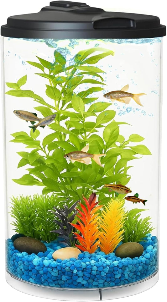 Koller Products 3 - Gallon 360 Aquarium with LED Lighting (7 Color Selections) and Power Filter, Impact - Resistant Plastic, Ideal for a Variety of Tropical Fish - Buy The Sea Aquatics
