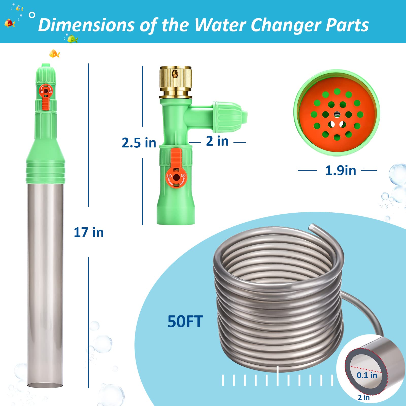 ZZM Fish Tank Cleaning Tools, Aquarium Water Changer Kit, Siphon Fish Tank Vacuum Gravel Cleaner, Universal Water Pump Accessories for Aquarium Quick Water Change (50ft) - Buy The Sea Aquatics