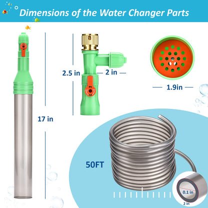 ZZM Fish Tank Cleaning Tools, Aquarium Water Changer Kit, Siphon Fish Tank Vacuum Gravel Cleaner, Universal Water Pump Accessories for Aquarium Quick Water Change (50ft) - Buy The Sea Aquatics
