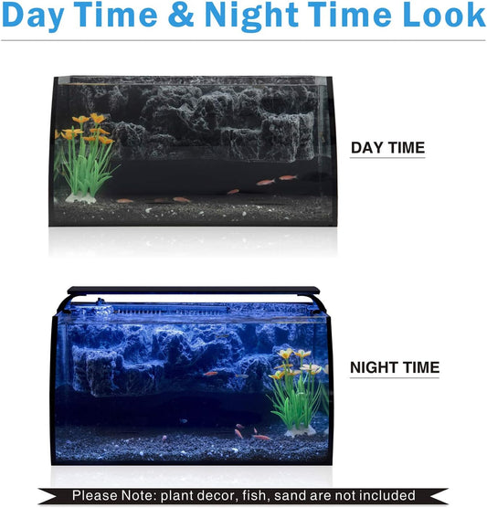hygger Horizon 8 Gallon LED Glass Aquarium Kit for Starters with 7W Power Filter Pump, 18W Colored led Light, Wide View Curved Shape Fish Tank with Undetachable 3D Rockery Background Decor - Buy The Sea Aquatics
