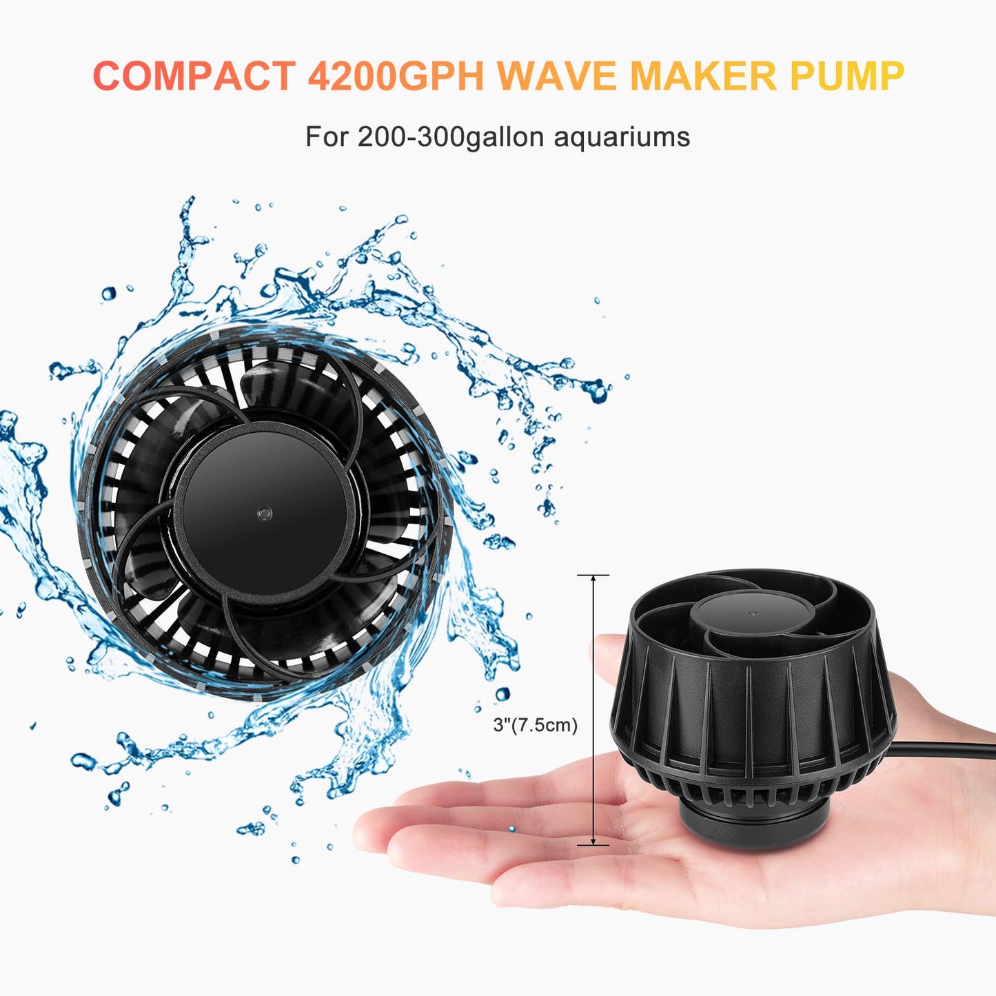 3400GPH Aquarium Wave Maker DC24V Power head with Magnetic Mounting,Wavemaker with Controller for 100 - 200 Gallon Fish Tanks - Buy The Sea Aquatics
