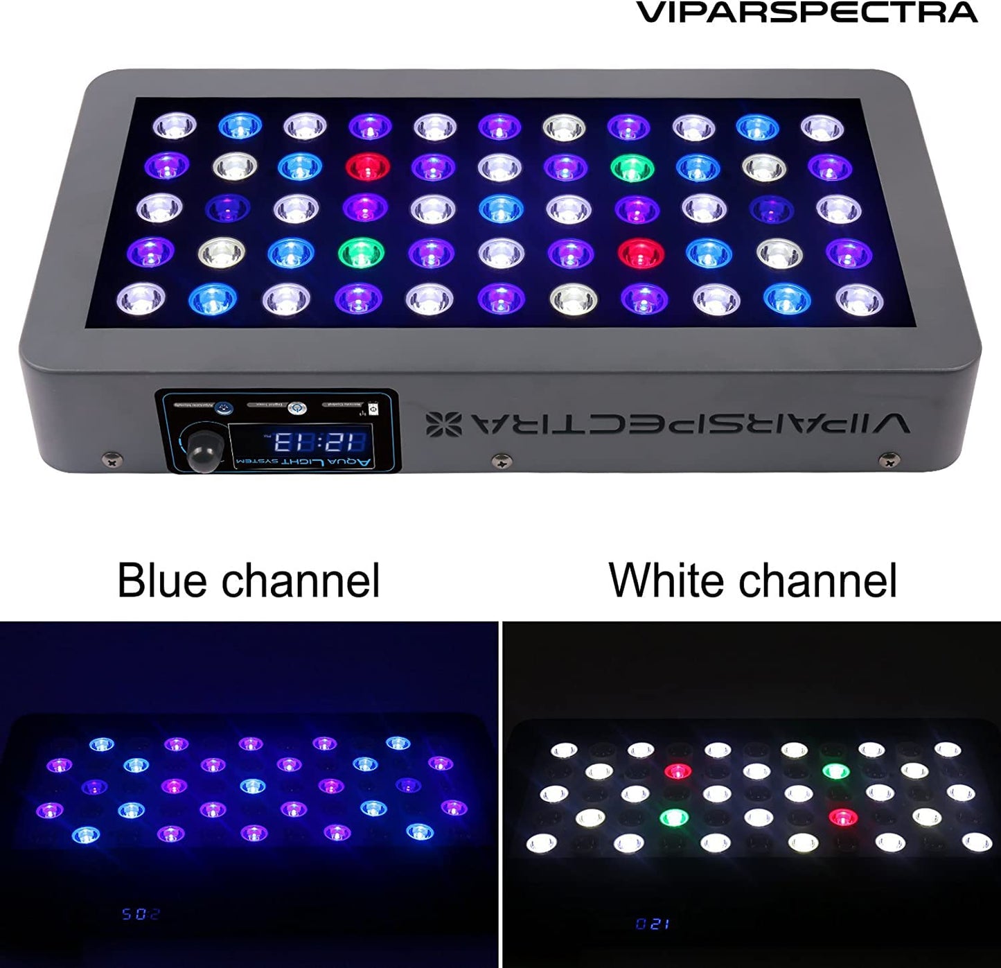 VIPARSPECTRA 165W LED Aquarium Light Dimmable Full Spectrum LED Reef Lights for Coral Saltwater Fish Tank, Remote/Timer Control, Programmable Auto On/Off, Blue/White Dual Channel Brightness 0 - 100% - Buy The Sea Aquatics