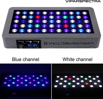 VIPARSPECTRA 165W LED Aquarium Light Dimmable Full Spectrum LED Reef Lights for Coral Saltwater Fish Tank, Remote/Timer Control, Programmable Auto On/Off, Blue/White Dual Channel Brightness 0 - 100% - Buy The Sea Aquatics