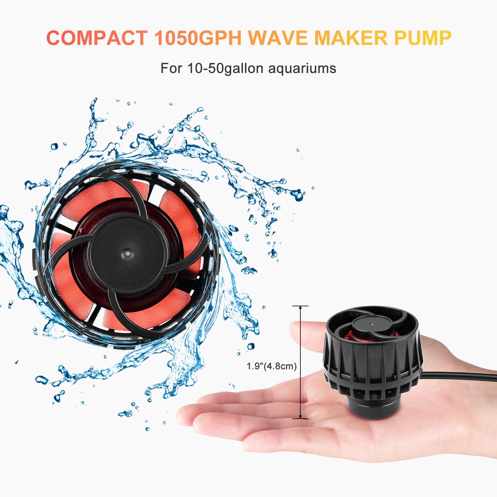 3400GPH Aquarium Wave Maker DC24V Power head with Magnetic Mounting,Wavemaker with Controller for 100 - 200 Gallon Fish Tanks - Buy The Sea Aquatics