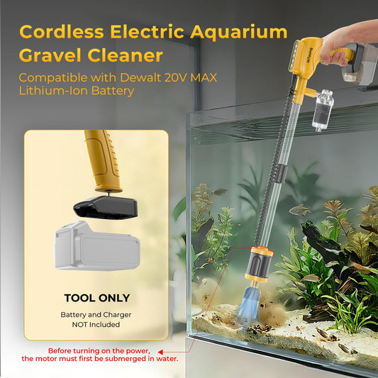 HiTauing Aquarium Gravel Cleaner, Cordless/Corded 6 in 1 Electric Fish Tank Vacuum Cleaner Compatible with Dewalt 20V Battery, 3 Adjustable Power, Automatic Water Change for Freshwater and Saltwater