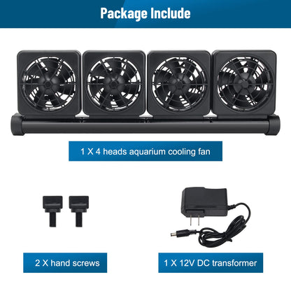 Aquarium Fan 2 3 4 Heads, Aquarium Chillers Cooling Fan Adjustable Fish Tank Cooling Fan with 2 Wind Speed Fan for Water Tank, Aquarium Tank Chiller (4 Head) - Buy The Sea Aquatics