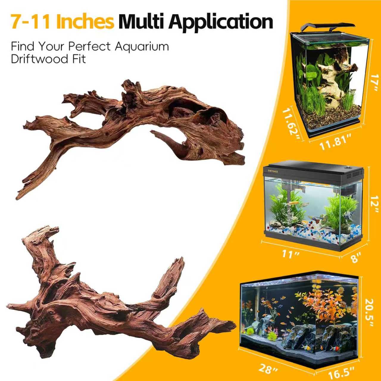 EFFIELER Natural Driftwood for Aquarium Decor – 6-10 INCH Unique Size Real Wood Branches for Fish Tank, Reptile Habitat, Terrarium, Hermit Crab, Shrimp Tank,Safe for Aquatic Pets