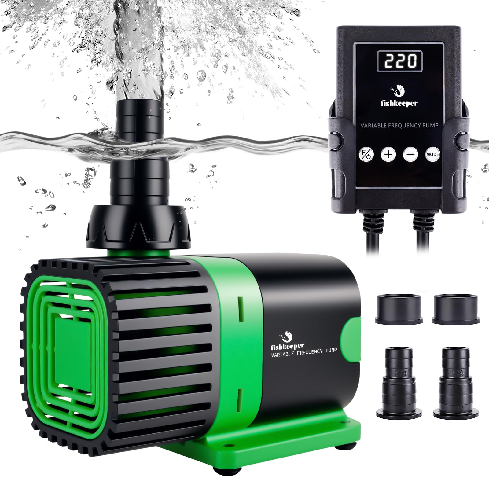 fishkeeper 1850GPH 60W Large Water Pump with Controller - 24V DC Submersible/Inline Return Pump w/ 3 Modes and Adjustable Flow for Aquarium, Pond, Fountain, Waterfall, Sump, Hydroponics, Wavemaker - Buy The Sea Aquatics