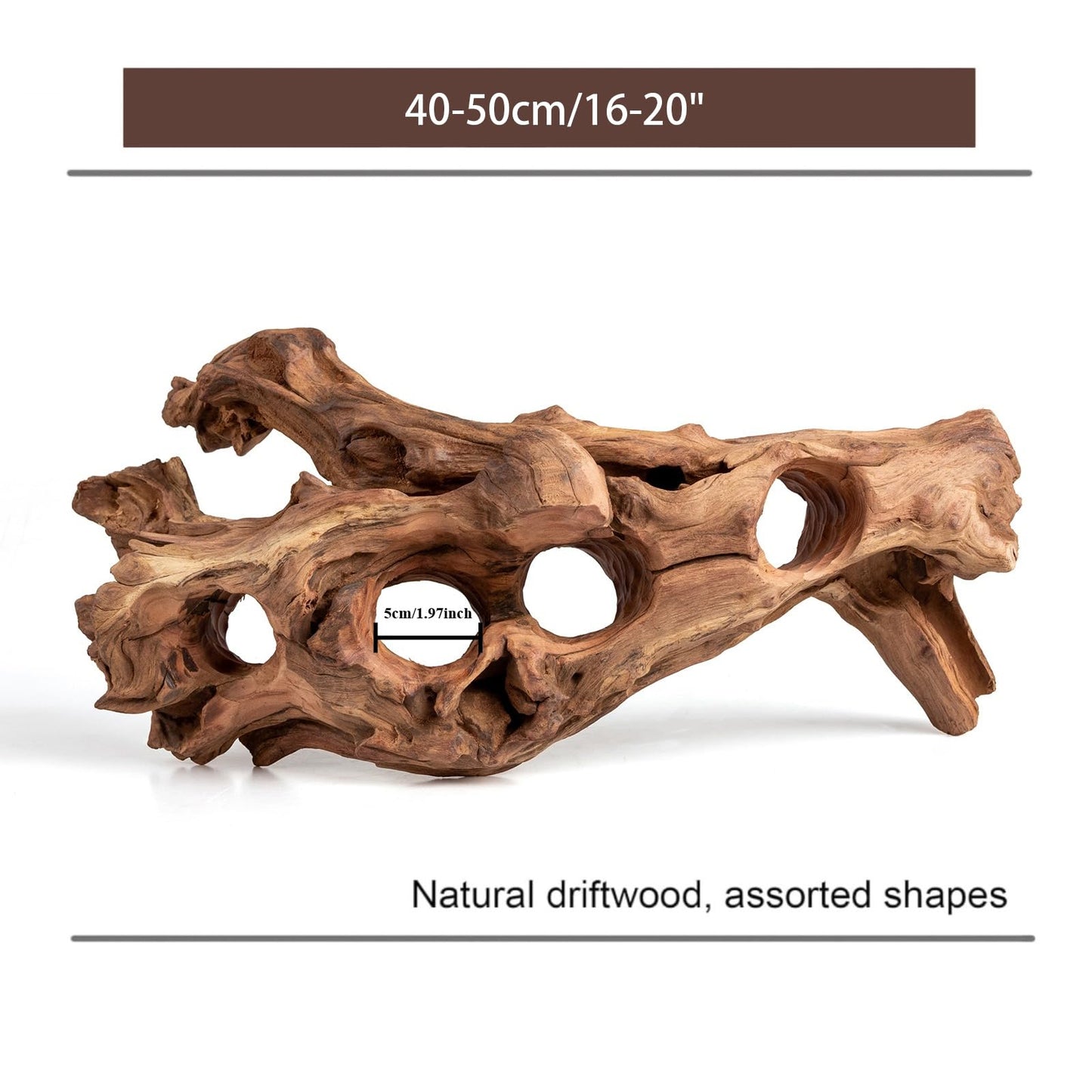 emours Porous Natural Driftwood for Aquarium, Aquascaping Driftwood with Holes, Hand-Selected Tunnels & Hideouts, Aquascaping Hardscape, Terrarium Reptile Décor, No Paint or Resin (12-16" (30-40 cm))